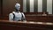 Anthropomorphic robot in human court, neural network generated art, AI law concept