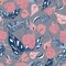 Anthurium. Seamless floral pattern with pink, blue flowers and anthurium leaves. Drawn tropical pattern on grey background. Stock