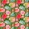 Anthurium seamless pattern on a striped background