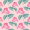 Anthurium tropical flowers seamless pattern. Hand drawn textured lino cut style floral illustrations backdrop.