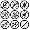 Anti bacterial icons. Stop of virus, germs and microbe, prohibition badges. Antibacterial and antiviral defense, protection from