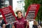 Anti-Brexit campaigner with poster sign at the March For Change protest demonstration.