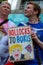 Anti-Brexit campaigner with poster sign at the March For Change protest demonstration.