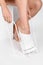 Anti-embolic Compression Hosiery for surgery  on white. Medical white stockings, tights for varicose veins and