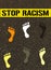 Anti racism symbol with colorful footsteps on sidewalk