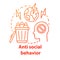 Anti social behavior concept icon. Antisocial behaviour. Crimes against humanity idea thin line illustration. Social