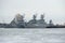 The anti-submarine ships of the Baltic naval fleet in the winter Park cloudy January day. Kronstadt