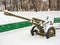 Anti-tank guns covered with snow at the park