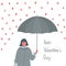 Anti-Valentine`s Day illustration. Young woman with a displeased face stands under an umbrella