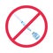Anti-vax movement symbol. Syringe in prohibition sign. Fear and protest of covid vaccination, immunization refuse