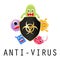 Anti-virus shield with virus cartoon