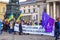 Anti-war protest demonstration against the Russian invasion of Ukraine with Ukrainian symbols on Central Square of Munich