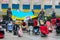 Anti war protest with empty strollers, baby carriages and toys representing children killed during Russia war in Ukraine