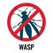 Anti wasp sign with icon of fly, vector illustration