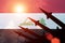 Antiaircraft rockets silhouettes on background of Iraq flag.