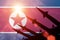 Antiaircraft rockets silhouettes on background of North Korea flag.