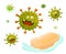 Antibacterial concept. Soap kills coronavirus cells. Detergent and disinfectant. Vector illustration. Infection prevention