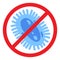 Antibacterial defence icon. Stop bacteria and viruses prohibition sign. Antiseptic. Blue bacteria in the red crossed-out circle.