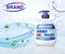 Antibacterial hand gel wash ads, dispenser bottle with transparent bubbles isolated on background. 3d realistic