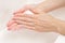 Antibacterial soap in the hands. soapy hands. Wash hands with soap and water. Coronavirus Prevention, COVID-19, The