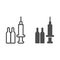 Antibiotic ampoules and syringe line and solid icon, injections concept, Injector with ampoules sign on white background