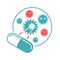 Antibiotic icon - capsule pill shooting  bacterias