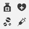 Antibiotic Icons Set. Collection Of Heal, Injection, Painkiller And Other Elements. Also Includes Symbols Such As Heart