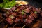 Anticuchos - Peru - Grilled skewers of marinated and grilled beef hearts, a popular street food