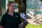 Antigo, Wisconsin, USA, August 14, 2021: Educator for Raptor Education Group Inc REGI showing a barn owl Tyto alba during a