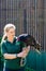 Antigo, Wisconsin, USA, August 14, 2021: Educator for Raptor Education Group Inc REGI showing a turkey vulture during a tour