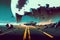 Antigravity Drive: A Car on a Broken Asphalt Road in Space