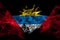 Antigua and Barbuda, Antiguan and Barbudan smoke flag isolated on black background