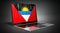 Antigua and Barbuda - country flag and binary code on laptop screen