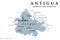 Antigua, Caribbean island of the Lesser Antilles, gray political map