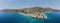 Antikyra Greece, aerial panorama. Agios Isidoros sandy beach in Boeotia