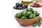 Antipasti - olives, pickles, olive oil, fresh rosemary