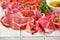 Antipasti Platter of Cured Meat, jamon, sausage, salame on whi