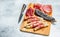 Antipasto background.The various meats
