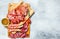 Antipasto background.The various meats