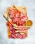 Antipasto background.The various meats