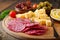 Antipasto catering platter with salami and cheese