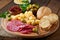 Antipasto catering platter with salami and cheese