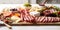 Antipasto platter with cheese, ham, salami and grapes Generative AI