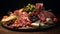 Antipasto platter in dark room