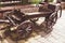 Antiquarian transport. Old wooden two-wheeled cart