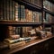 Antique allure Aged law books fill vintage bookshelves in the library