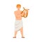 Antique Apollo god with musical harp, flat cartoon vector illustration isolated.