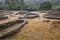 Antique archaeological castrum stone fort village of Borneiro, Galicia. Spain