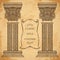 Antique and baroque classic style column and ribbon banner vector set. Vintage architectural details design elements