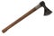 Antique battle axe with wooden handle on white background